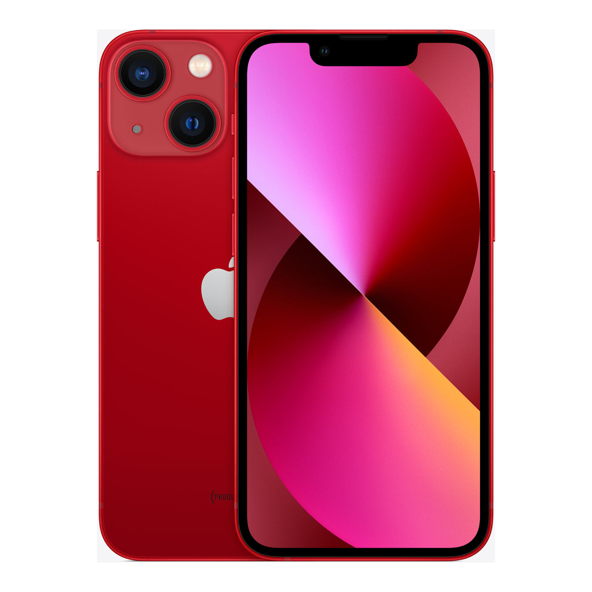 Apple iPhone 13 mini in (PRODUCT)RED, front and back