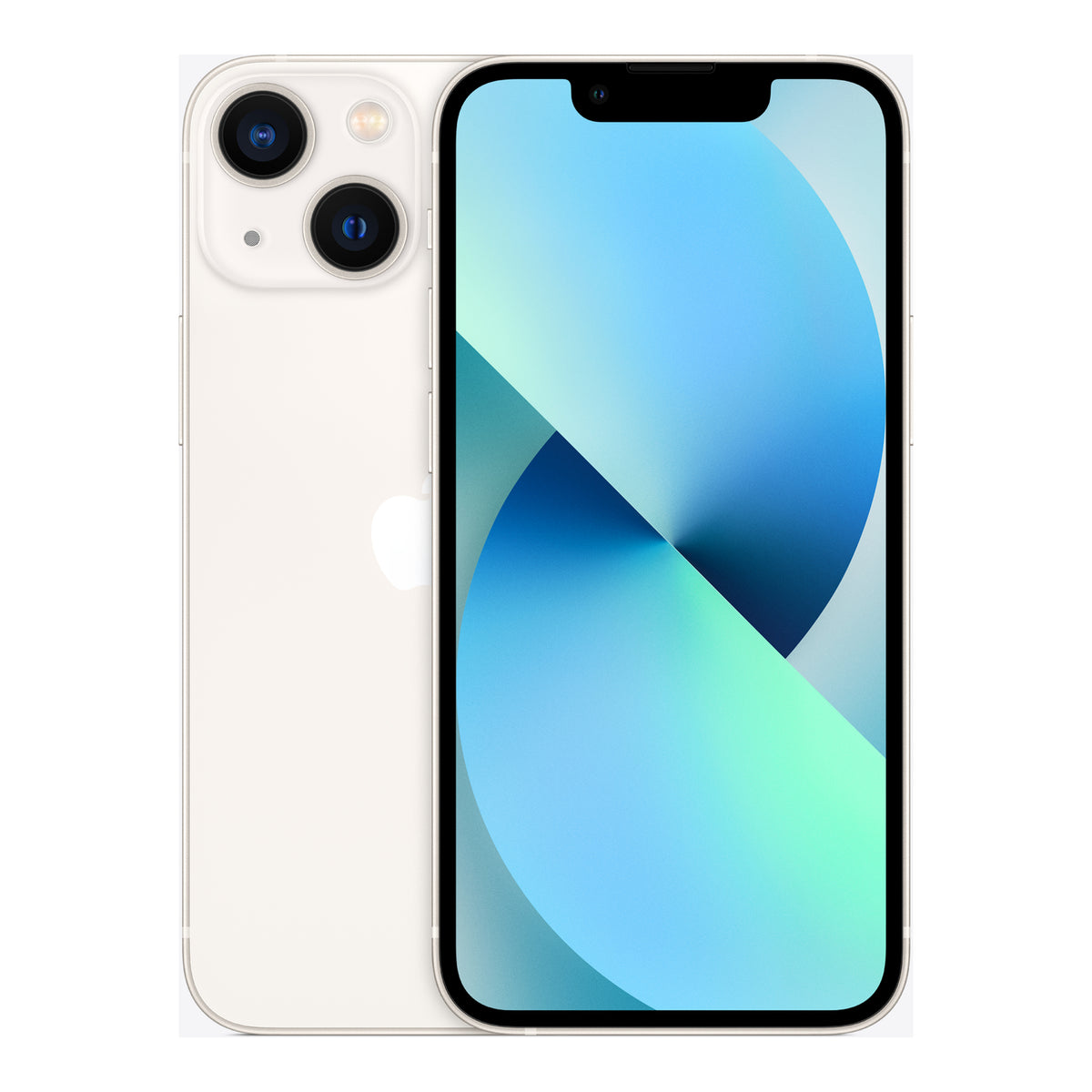 Apple iPhone 13 mini in Starlight, front and back