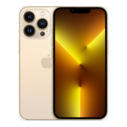 Apple iPhone 13 Pro in Gold, front and back