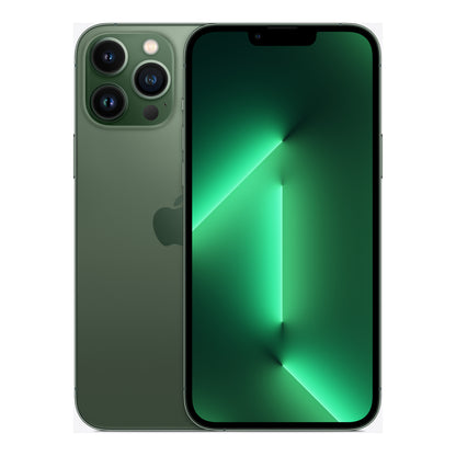 Apple iPhone 13 Pro Max in Alpine Green, front and back