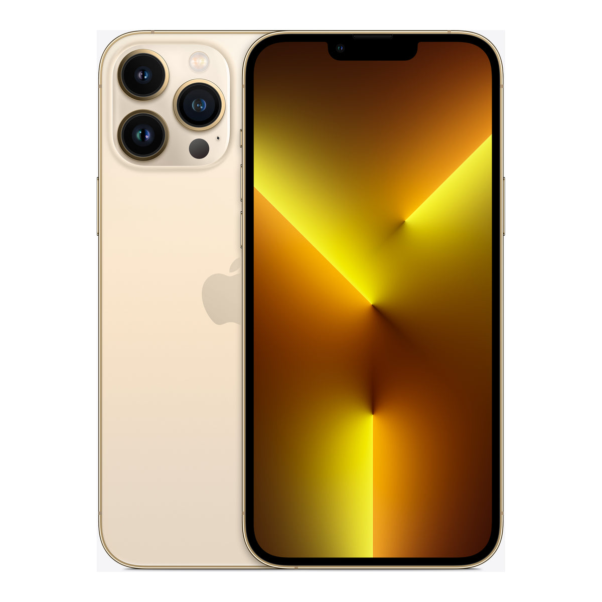 Apple iPhone 13 Pro Max in Gold, front and back