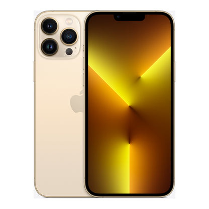 Apple iPhone 13 Pro Max in Gold, front and back