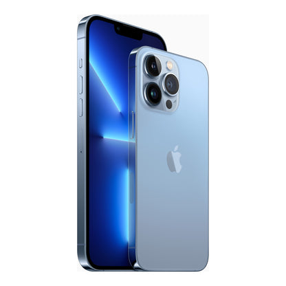 Apple iPhone 13 Pro Max in Sierra Blue, front and back