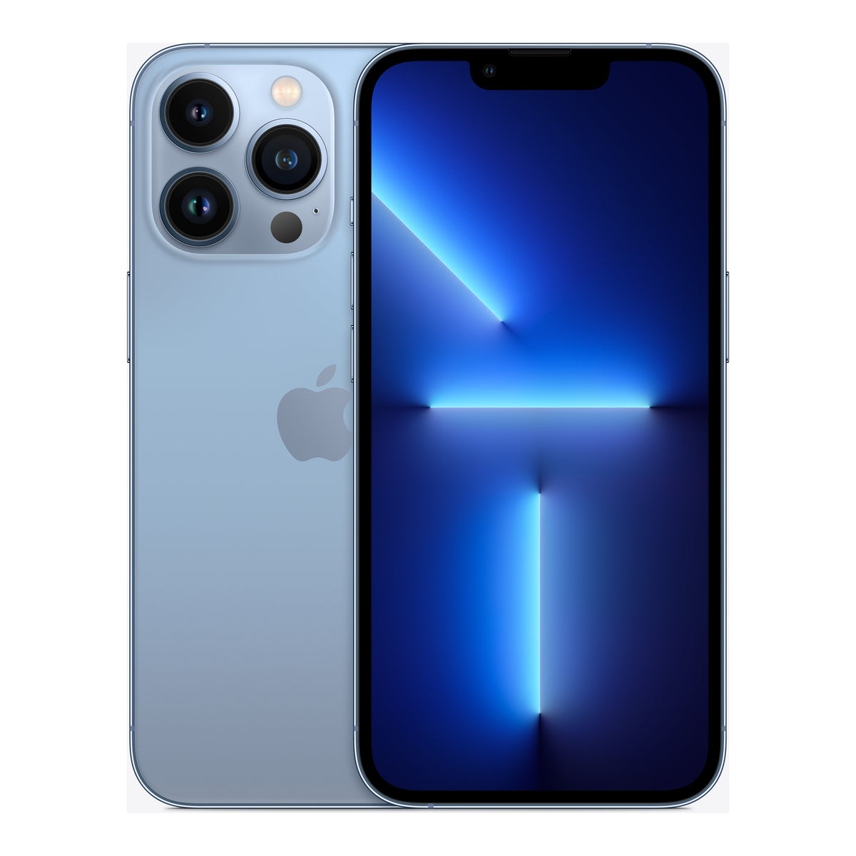 Apple iPhone 13 Pro in Sierra Blue, front and back