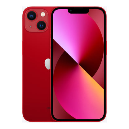 Apple iPhone 13 in (PRODUCT)RED, front and back
