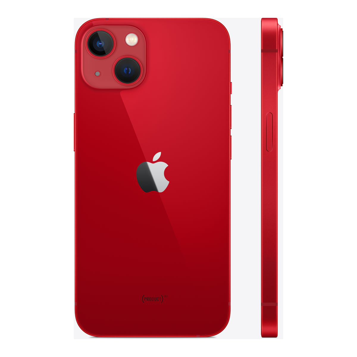 Apple iPhone 13 in (PRODUCT)RED, angled view