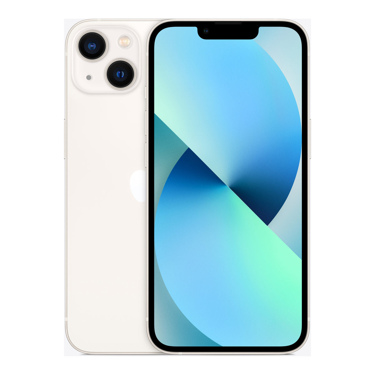 Apple iPhone 13 in Starlight, front and back