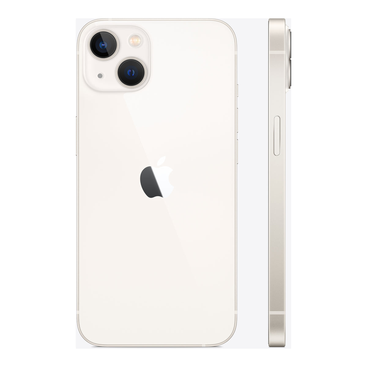Apple iPhone 13 in Starlight, angled view