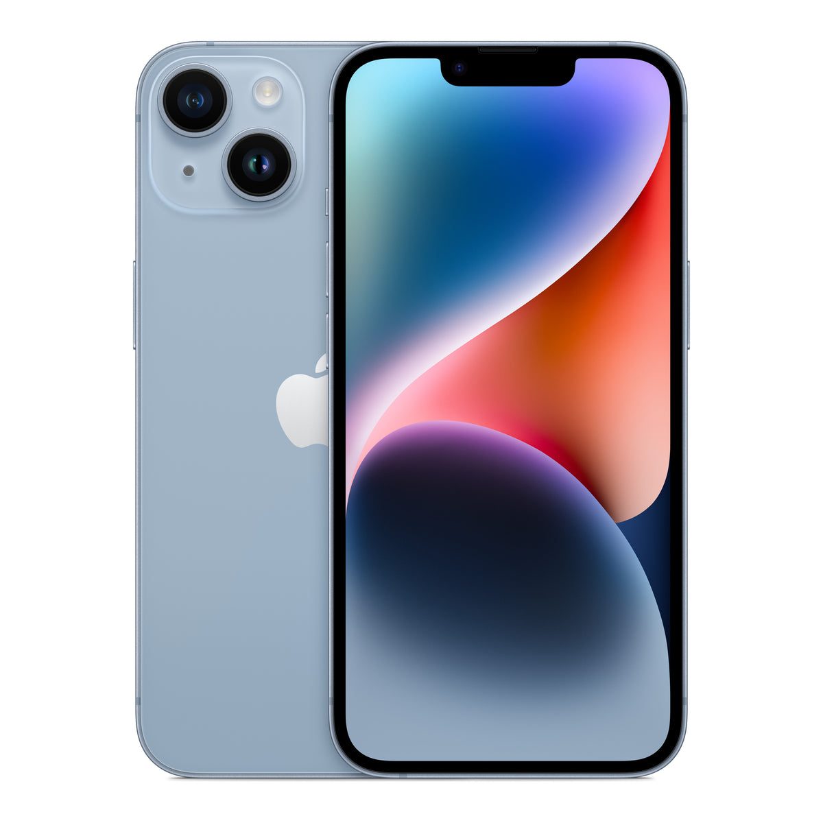 Apple iPhone 14 in Blue, front and back
