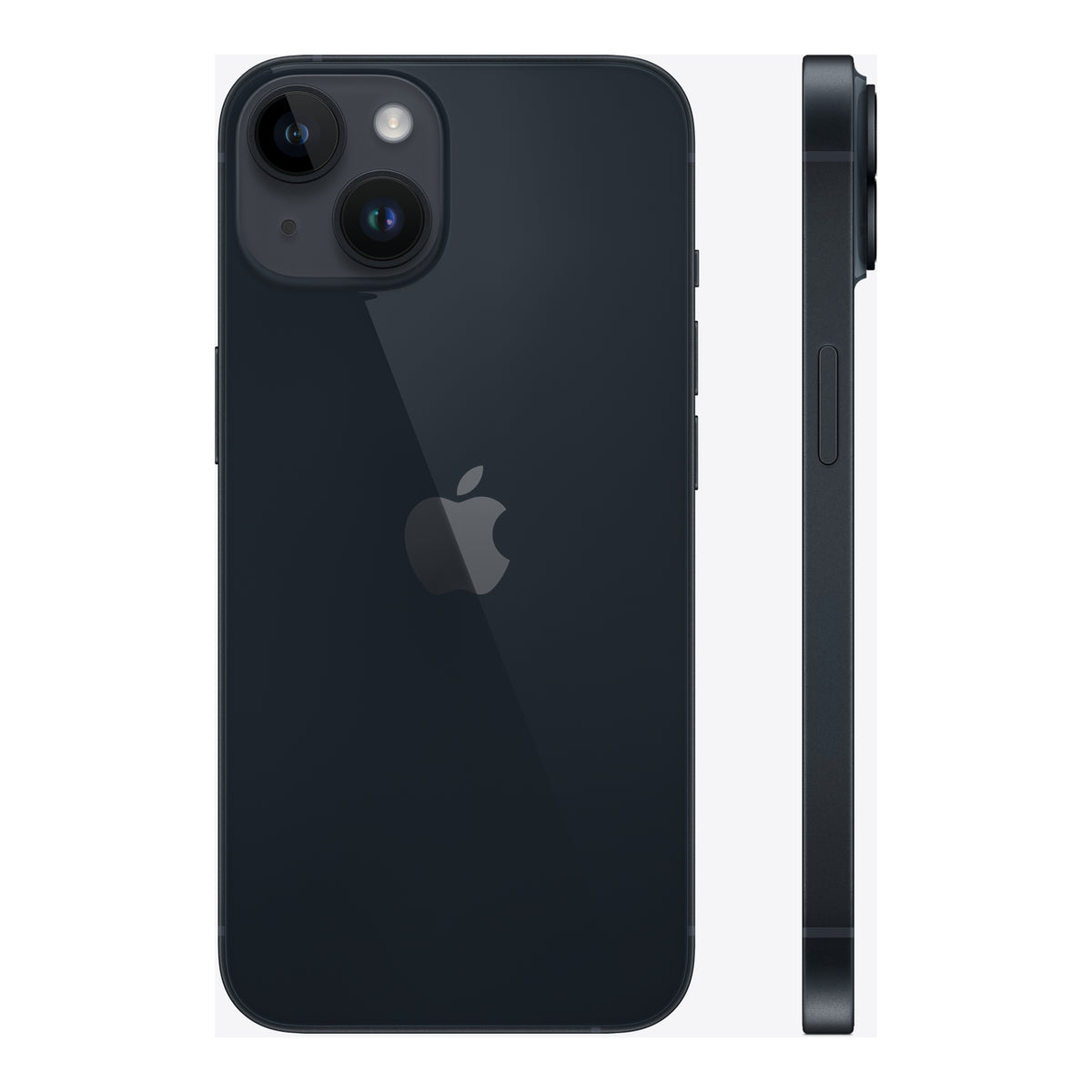 Apple iPhone 14 in Midnight, angled view