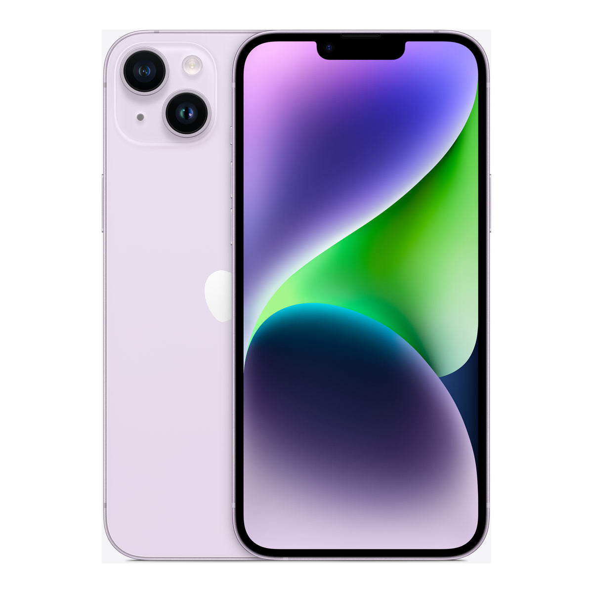 Apple iPhone 14 Plus in Purple, front and back