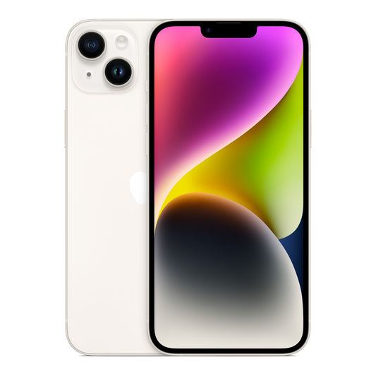 Apple iPhone 14 Plus in Starlight, front and back