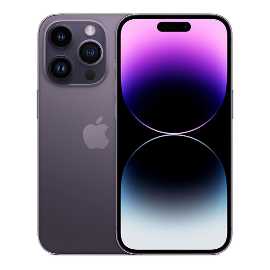 Apple iPhone 14 Pro in Deep Purple, front and back
