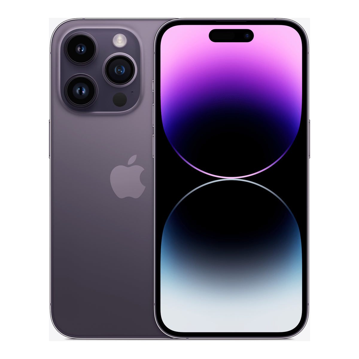 Apple iPhone 14 Pro in Deep Purple, front and back
