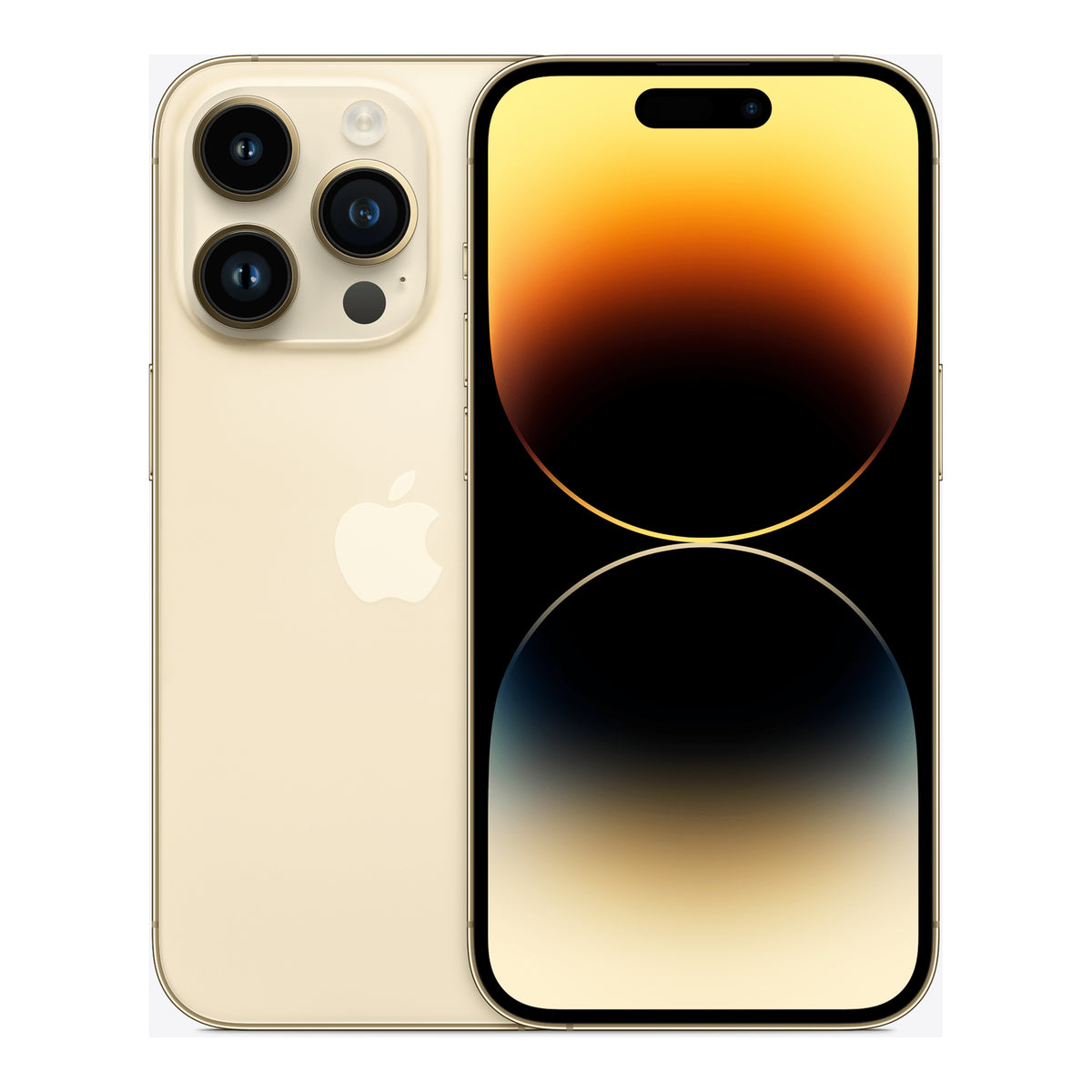 Apple iPhone 14 Pro in Gold, front and back