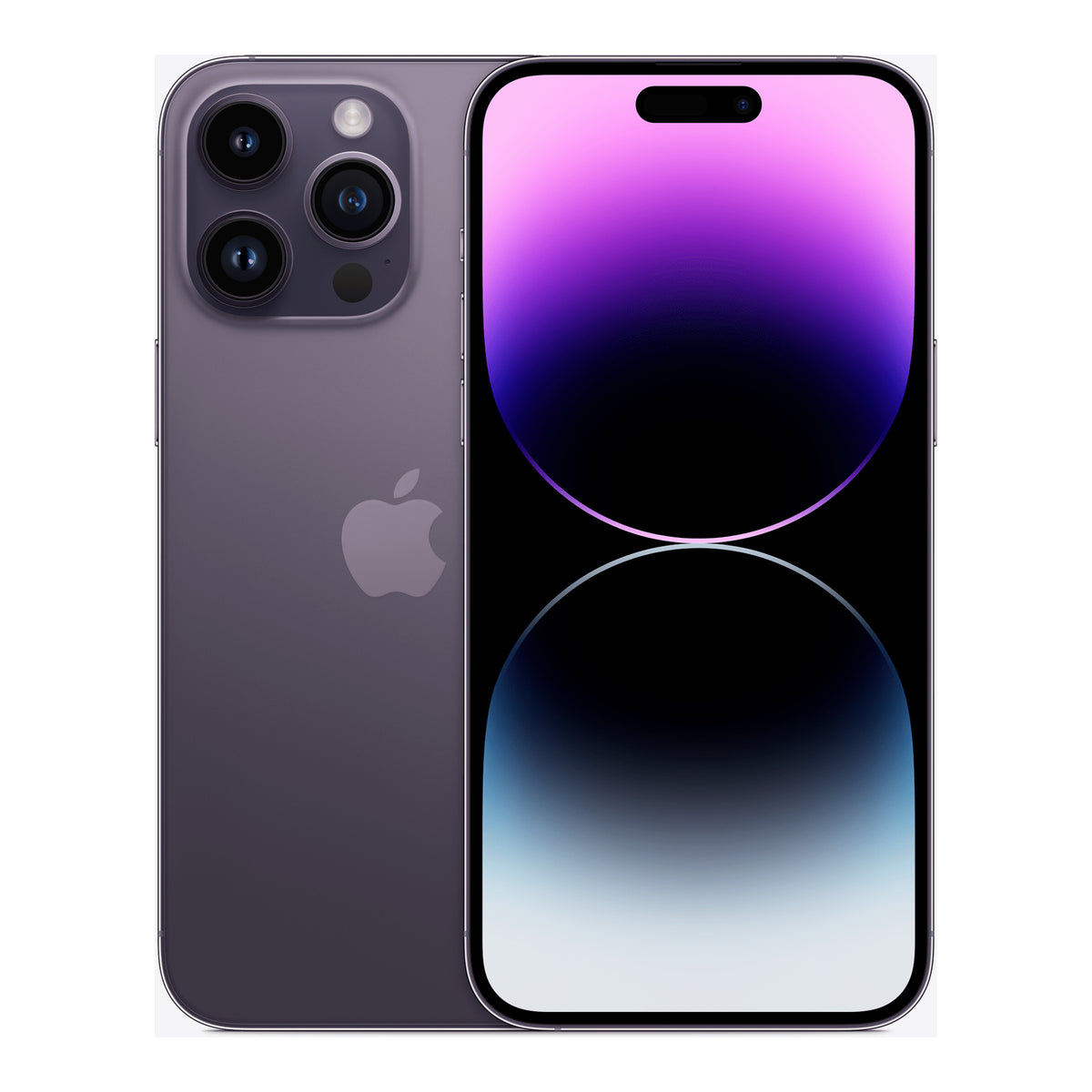 Apple iPhone 14 Pro Max in Deep Purple, front and back
