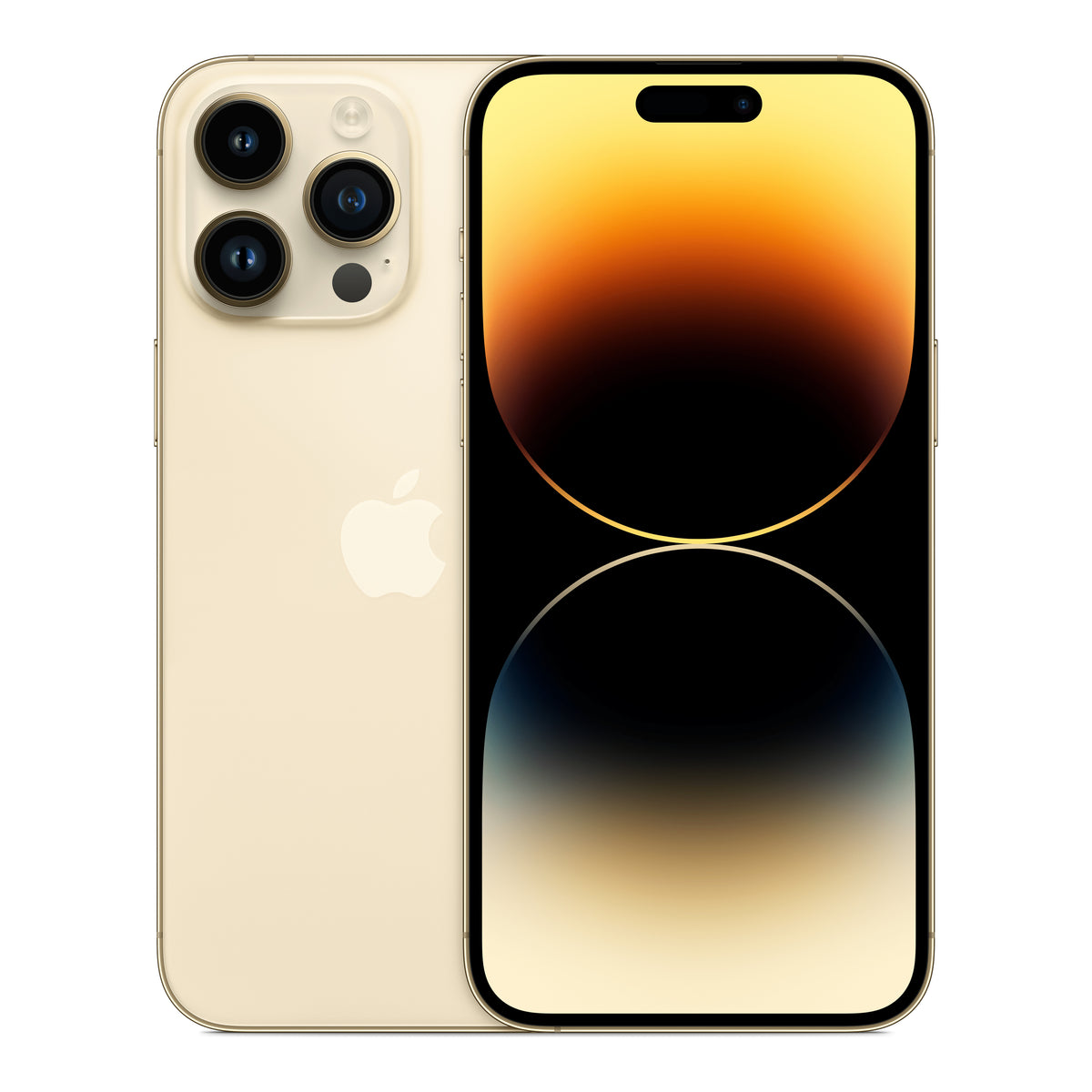 Apple iPhone 14 Pro Max in Gold, front and back