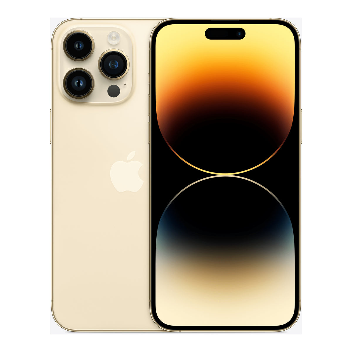 Apple iPhone 14 Pro Max in Gold, front and back