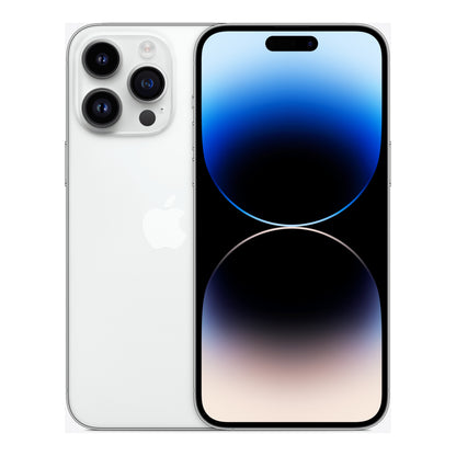 Apple iPhone 14 Pro Max in Silver, front and back