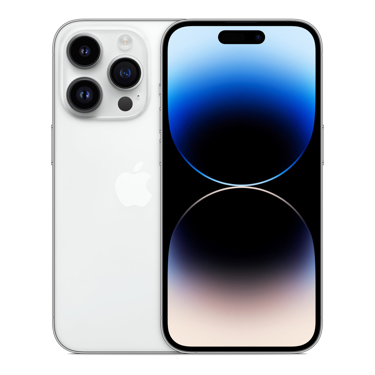 Apple iPhone 14 Pro in Silver, front and back