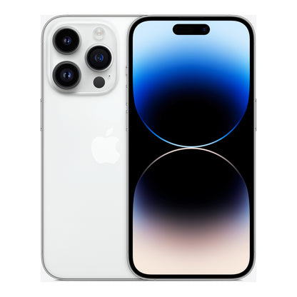 Apple iPhone 14 Pro in Silver, front and back