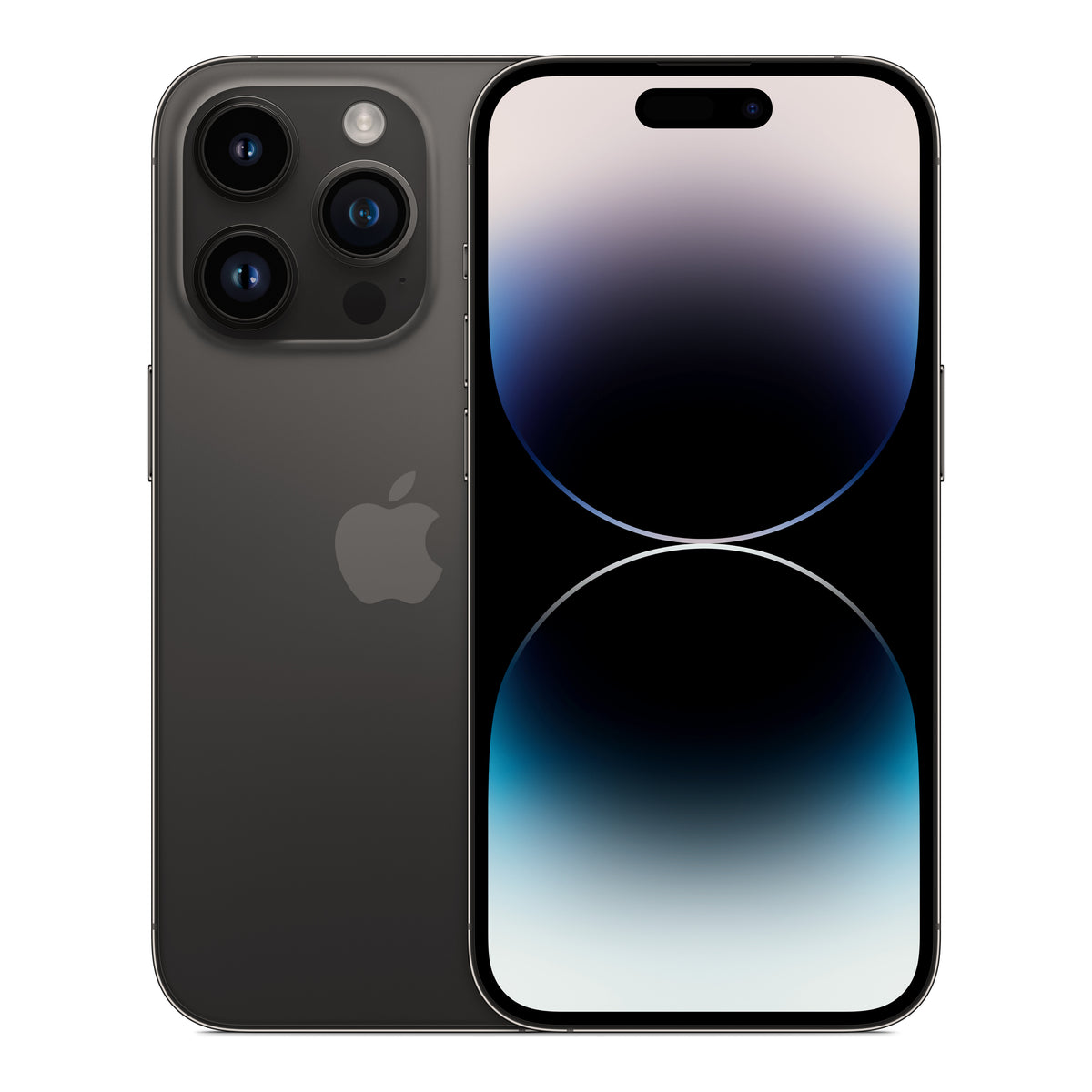 Apple iPhone 14 Pro in Space Black, front and back