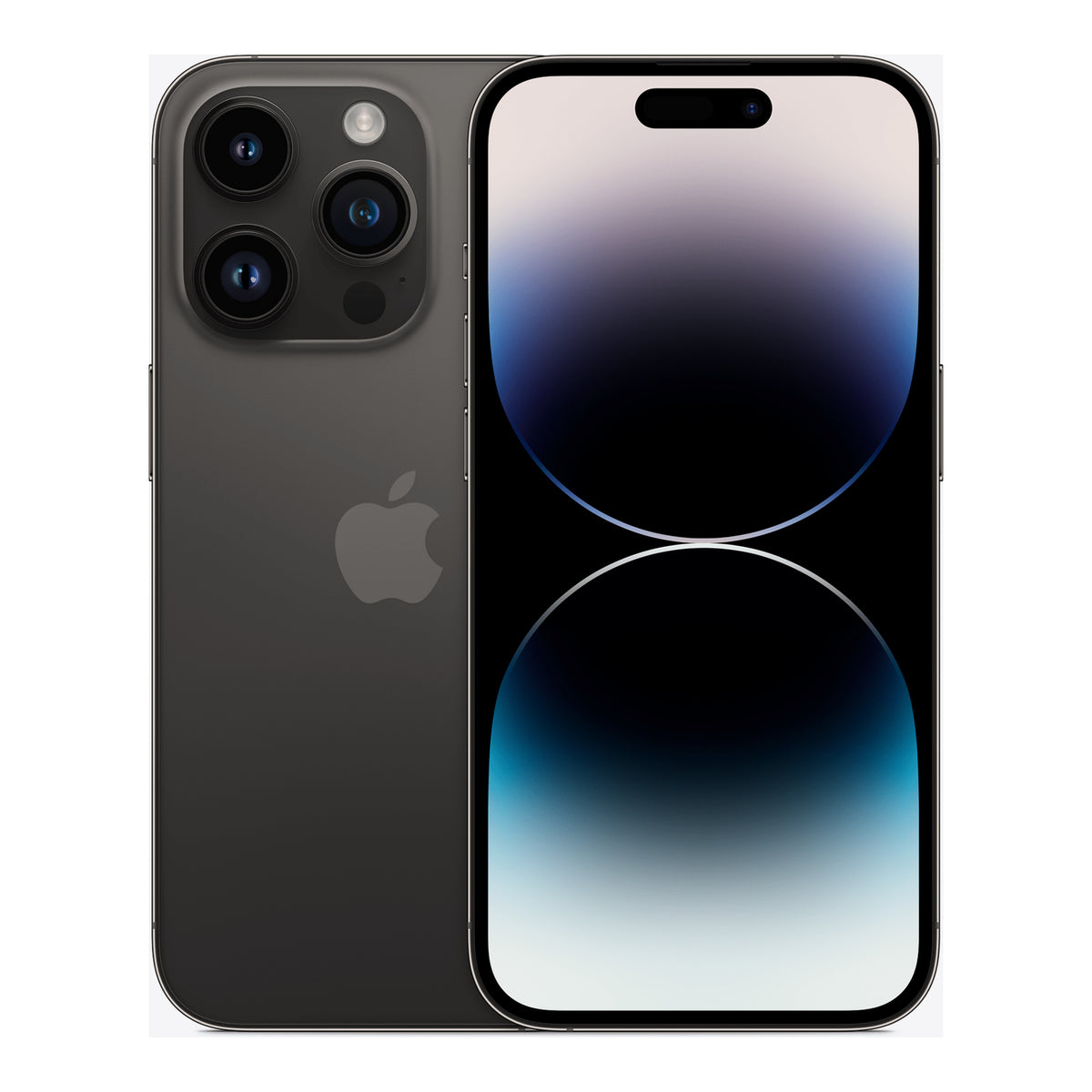 Apple iPhone 14 Pro in Space Black, front and back