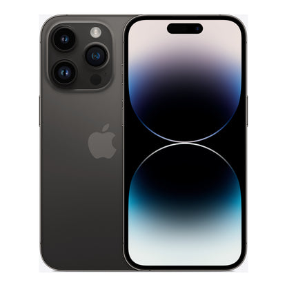 Apple iPhone 14 Pro in Space Black, front and back
