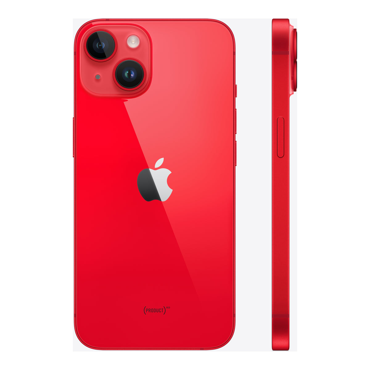 Apple iPhone 14 in (PRODUCT)RED, angled view