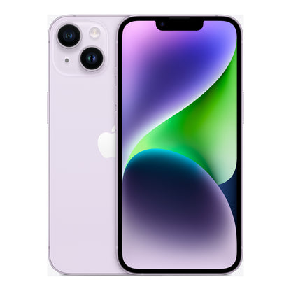 Apple iPhone 14 in Purple, front and back