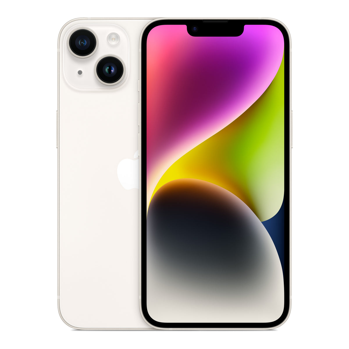 Apple iPhone 14 in Starlight, front and back