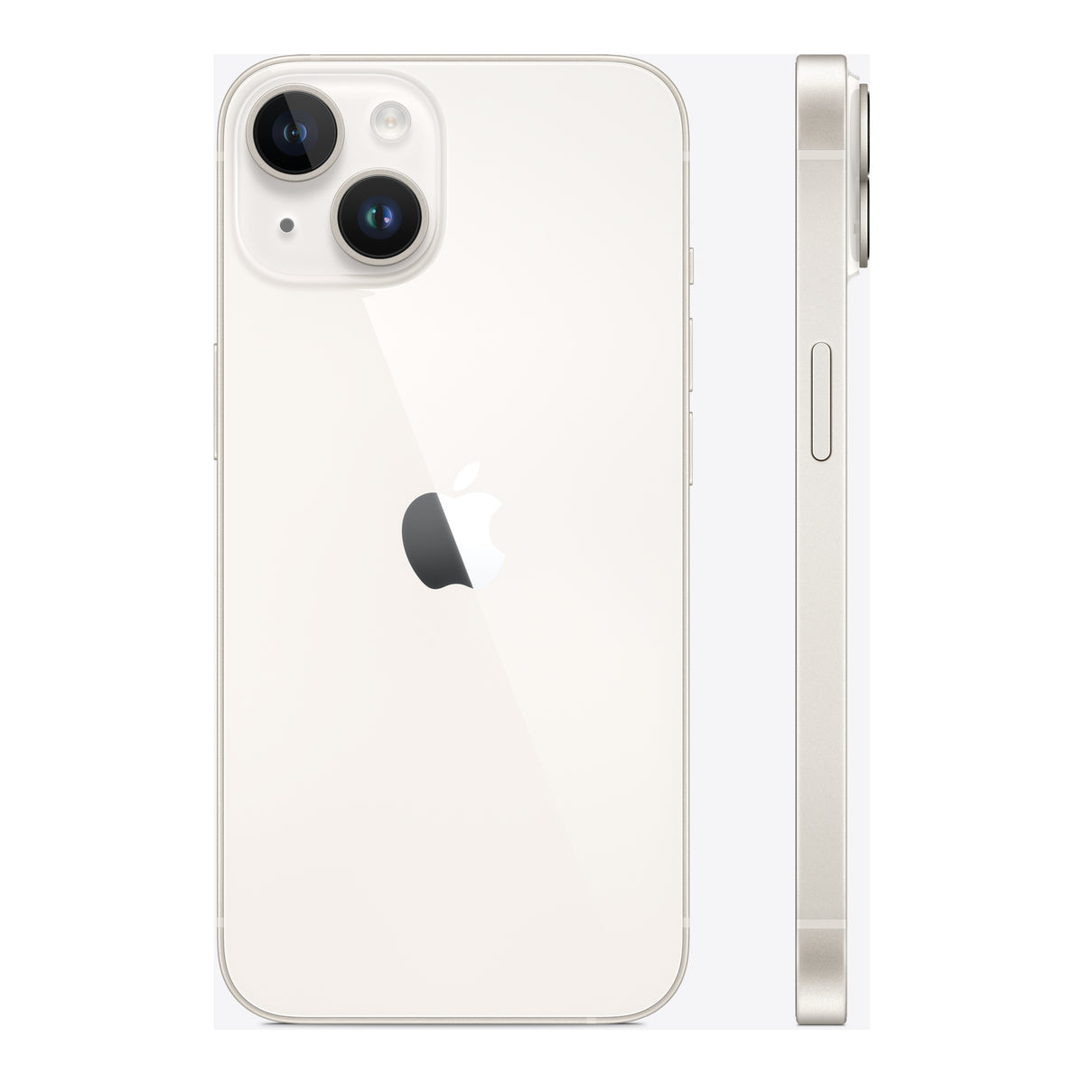 Apple iPhone 14 in Starlight, angled view