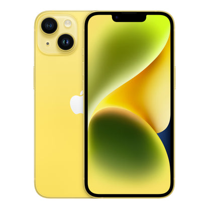 Apple iPhone 14 in Yellow, front and back