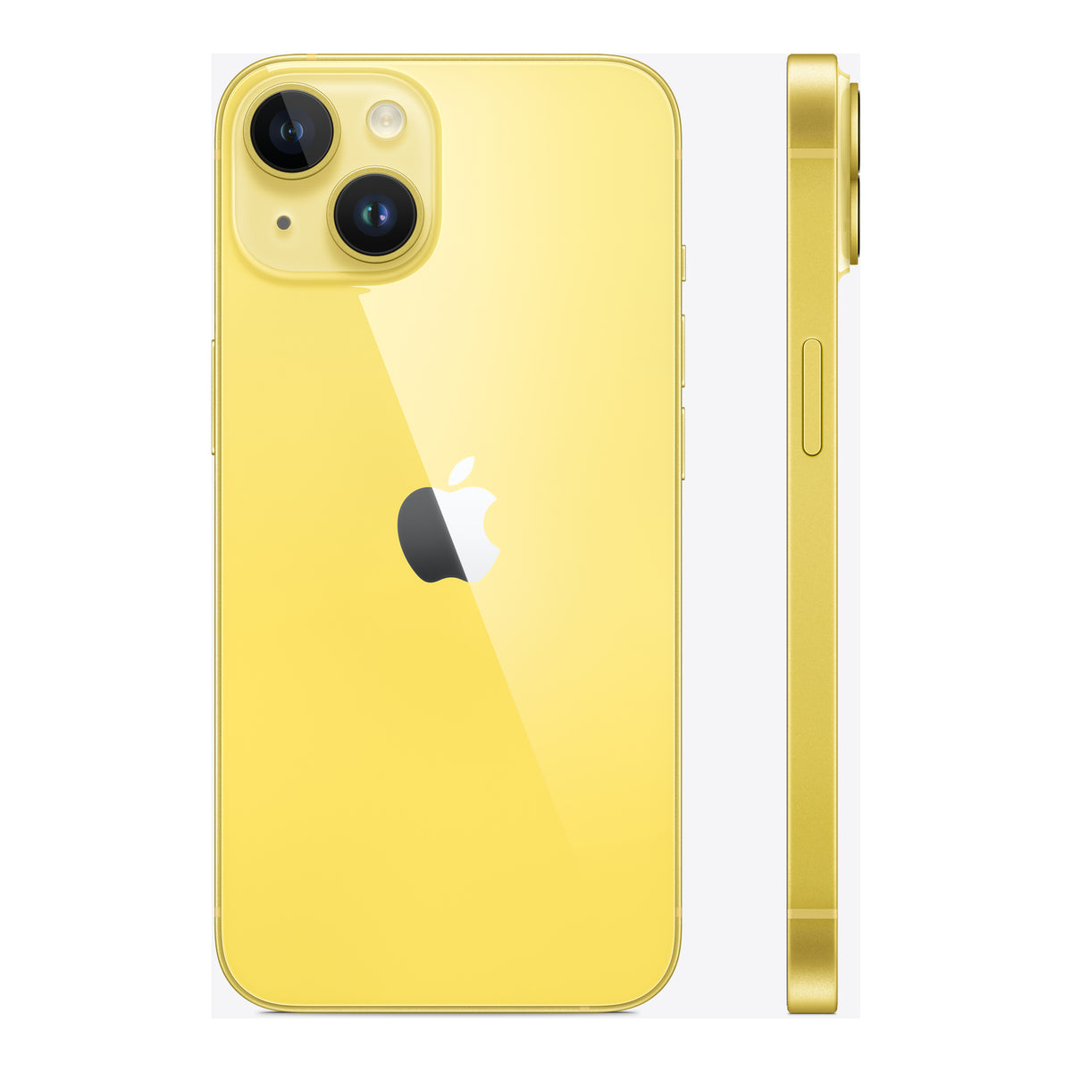 Apple iPhone 14 in Yellow, angled view