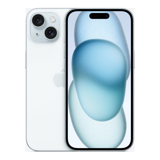 Apple iPhone 15 in Blue, front and back