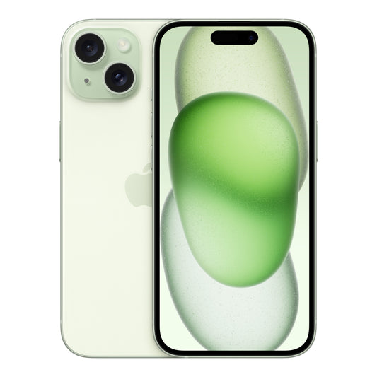 Apple iPhone 15 in Green, front and back
