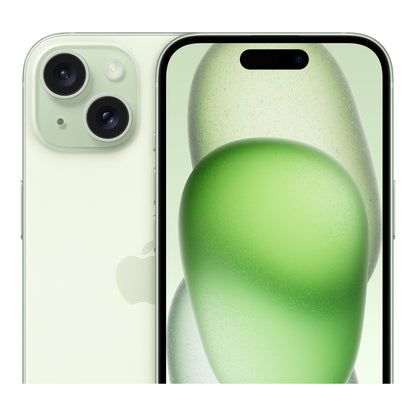 Apple iPhone 15 in Green, angled view