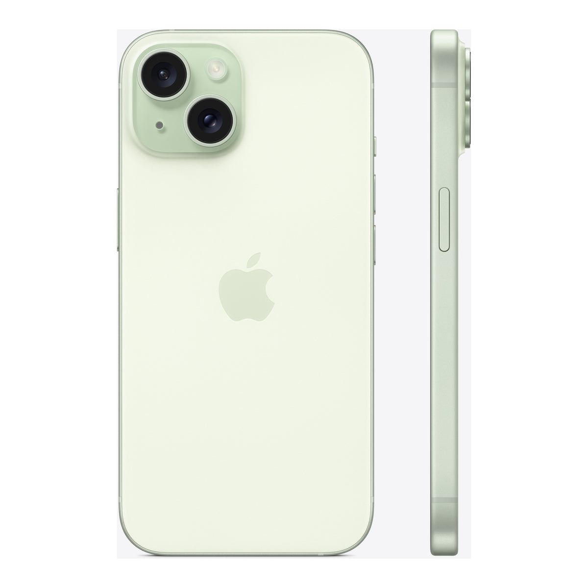 Apple iPhone 15 in Green, angled view