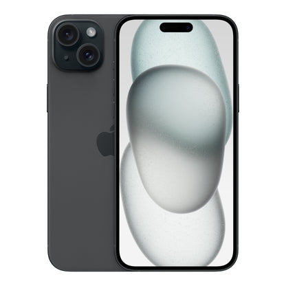 Apple iPhone 15 Plus in Black, front and back