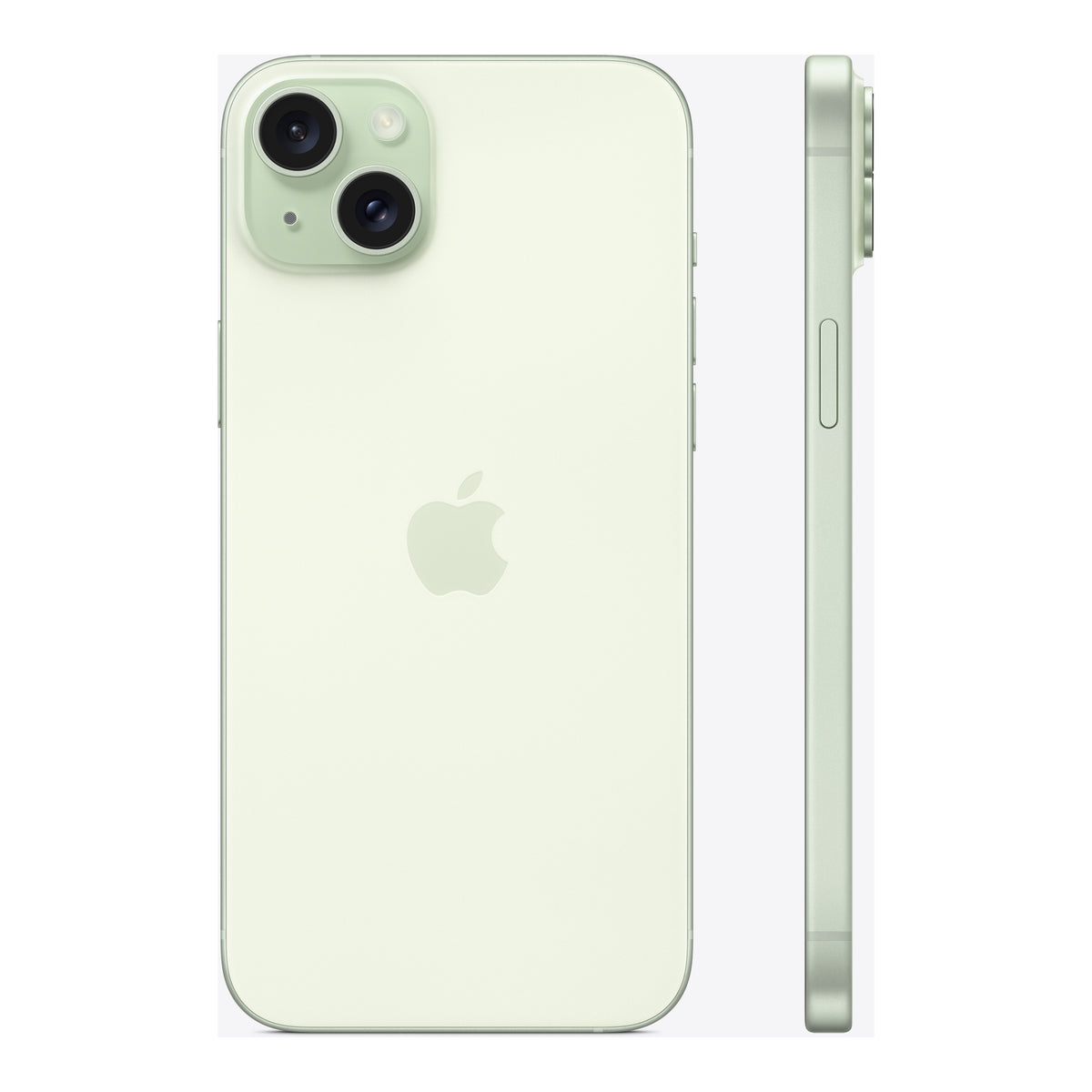 Apple iPhone 15 Plus in Green, angled view