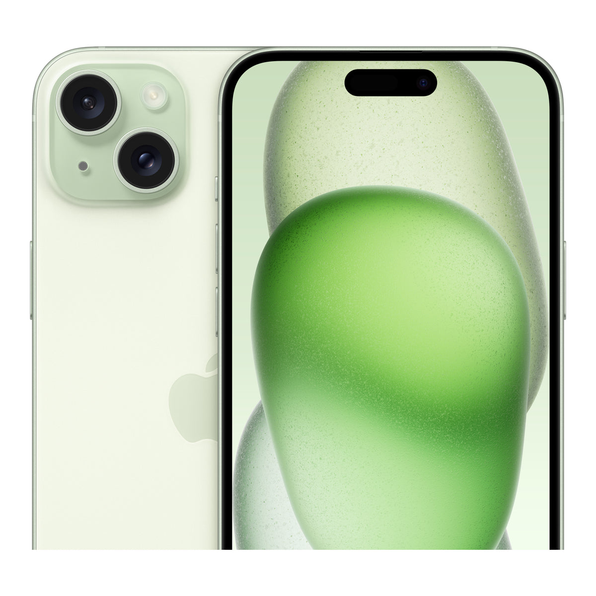 Apple iPhone 15 Plus in Green, angled view
