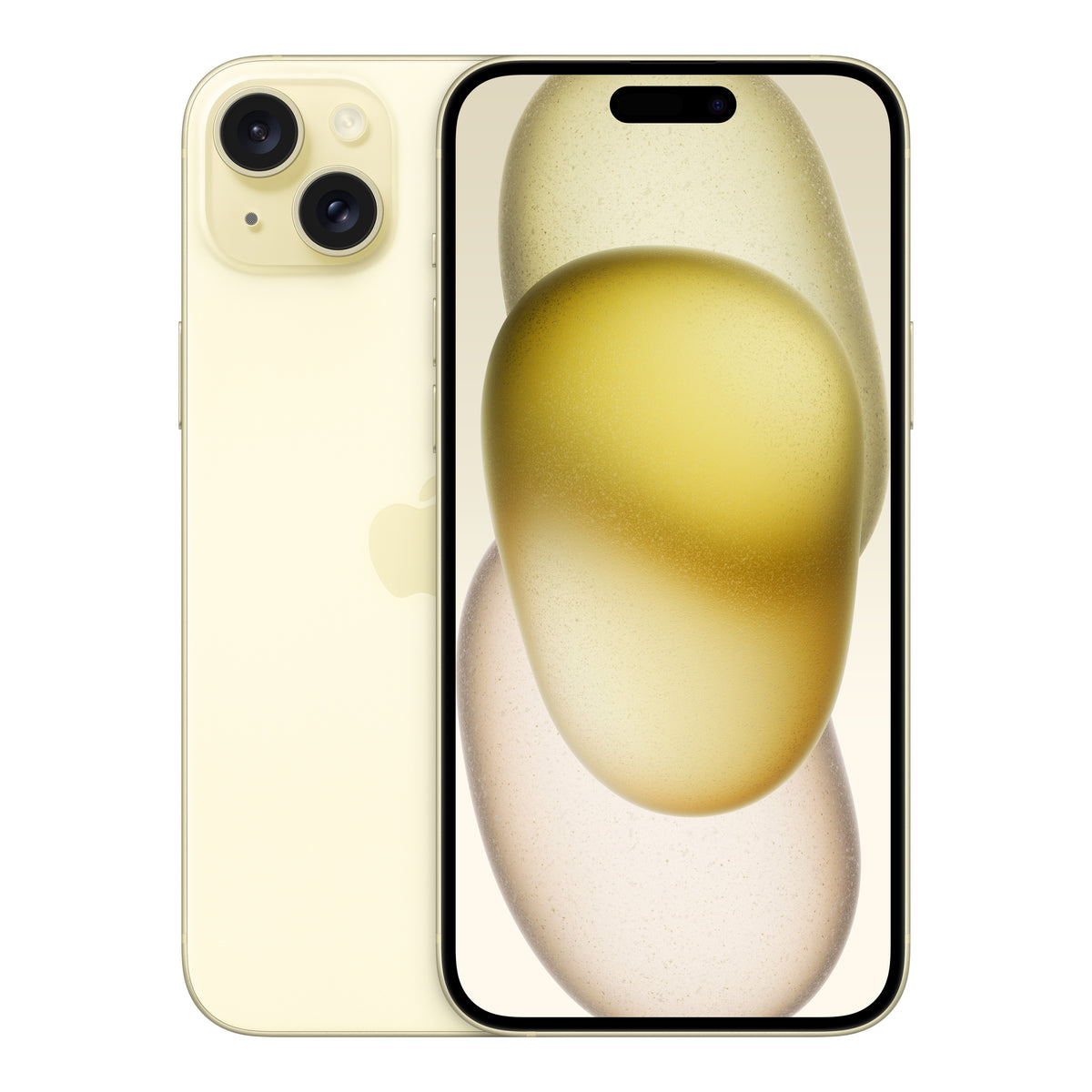 Apple iPhone 15 Plus in Yellow, front and back