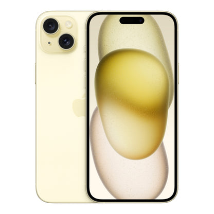 Apple iPhone 15 Plus in Yellow, front and back