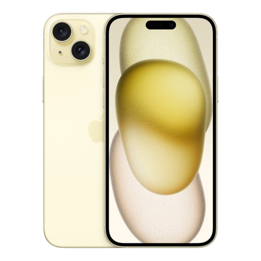 Apple iPhone 15 Plus in Yellow, front and back