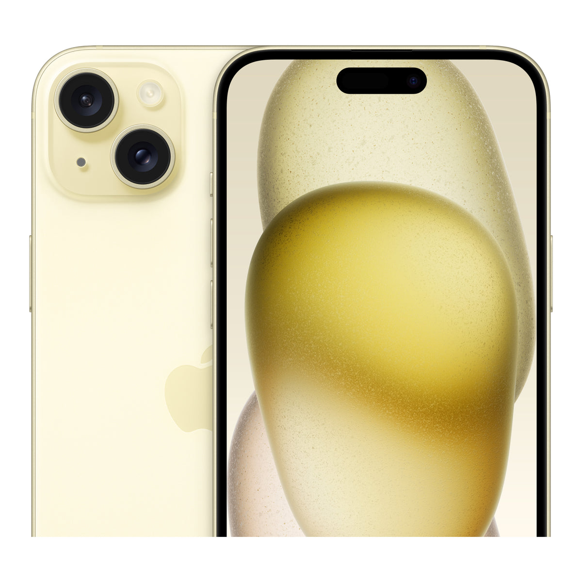 Apple iPhone 15 Plus in Yellow, angled view