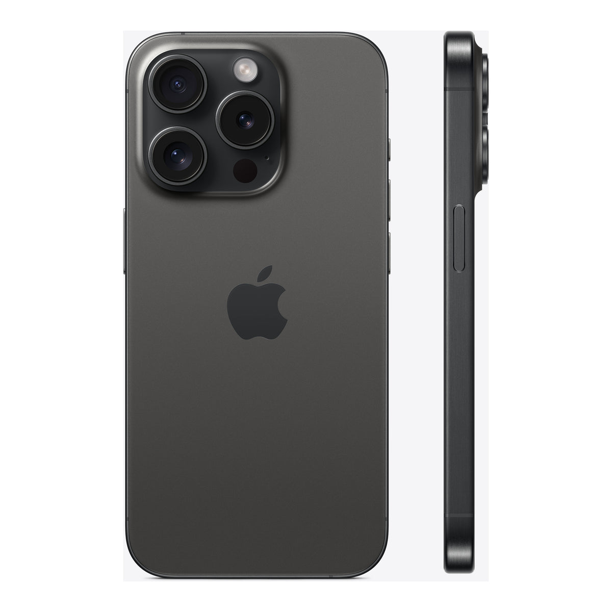 Apple iPhone 15 Pro in Black Titanium, front and back