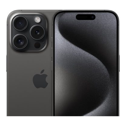 Apple iPhone 15 Pro in Black Titanium, angled view