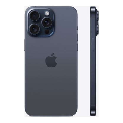 Apple iPhone 15 Pro Max in Blue Titanium, angled view