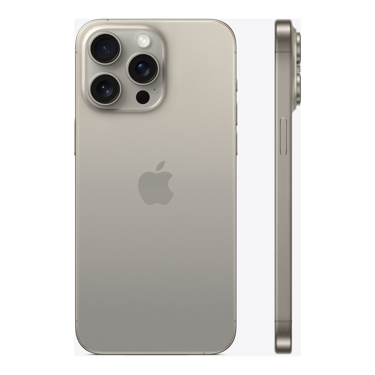 Apple iPhone 15 Pro Max in Natural Titanium, angled view