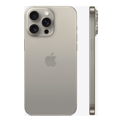 Apple iPhone 15 Pro Max in Natural Titanium, angled view